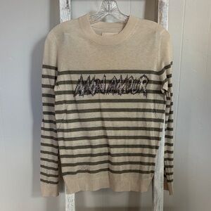 Zadig & Voltaire Beige and Gray Striped Sweater with Sequin Graphic